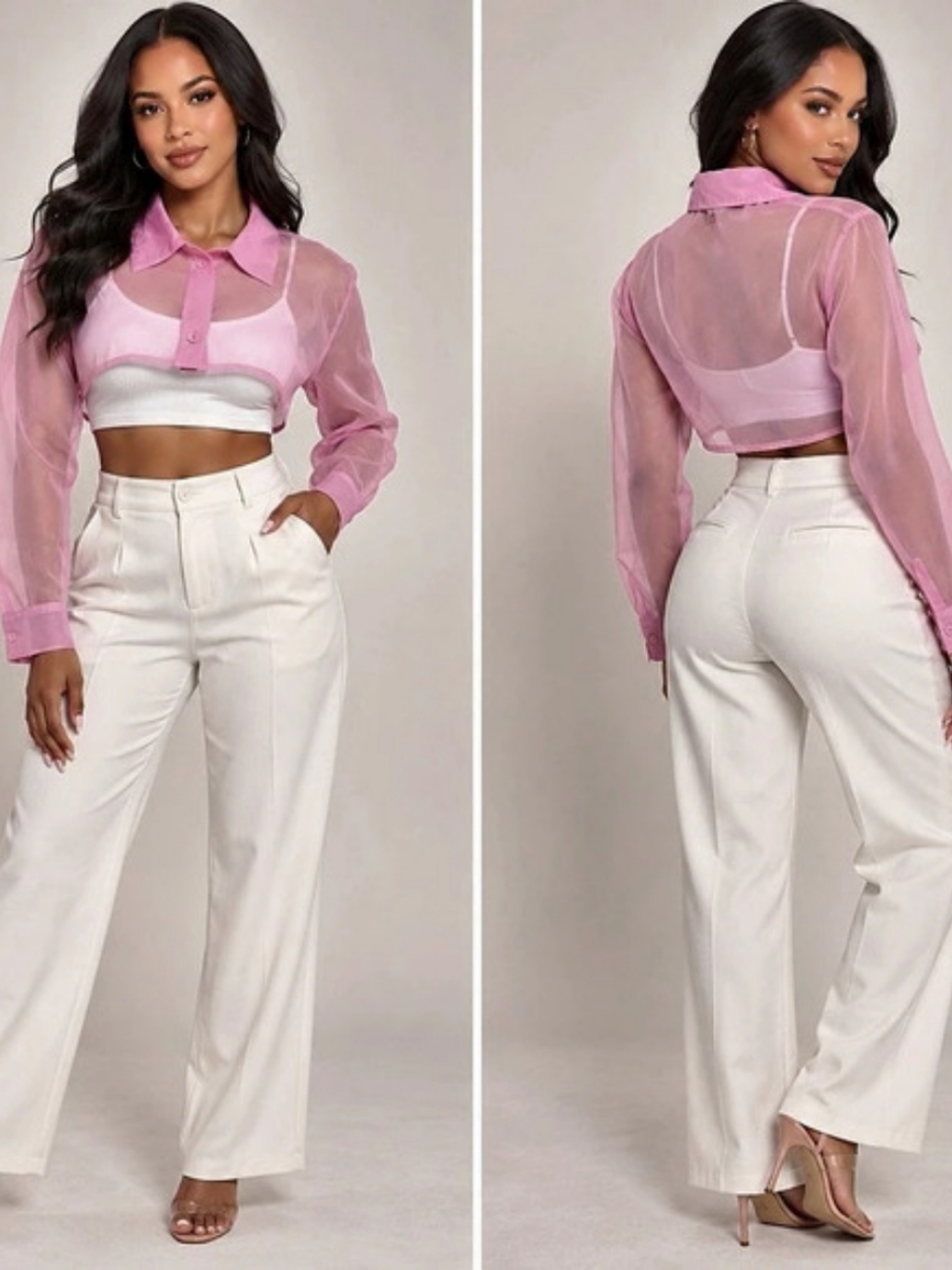 Pink Sheer Cropped Button Down NWT